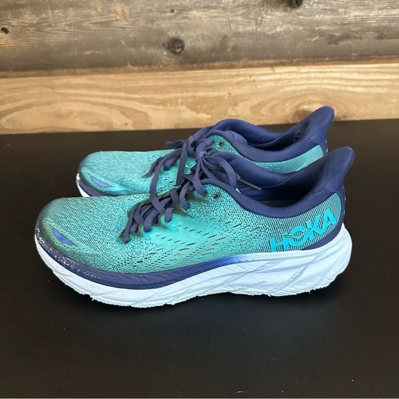 Hoka One One Clifton 8 Men Size 9D Blue Turquoise Athletic Running Shoes Sneaker - Picture 2 of 13